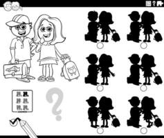 educational shadows game with school girl and boy coloring page vector