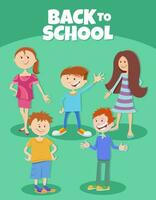 cartoon happy children with back to school caption vector