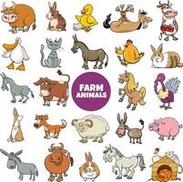 funny cartoon farm animal characters big set vector