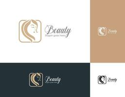 Beauty woman fashion logo. Golden Abstract vector template linear style on a black background