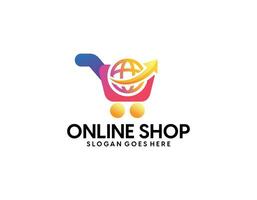 en línea tienda logo diseños modelo. ilustración vector gráfico de compras carro y tienda bolso combinación logo diseño concepto. Perfecto para comercio electrónico, venta, descuento o Tienda web elemento. empresa emblema