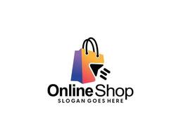 Online Shop Logo designs Template. Illustration vector graphic of shopping bag, computer and mouse logo. Perfect for Ecommerce,sale, store web element. Company emblem.