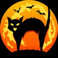 Halloween growl black cat moon graveyard vector