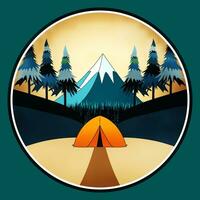 Camping tent with landscape vector illustration