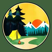 Camping tent with landscape vector illustration