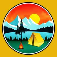 Camping tent with landscape vector illustration