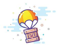 Cute outline illustration of a box falling with a parachute vector