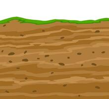 tierra en el sección. arqueológico escenario. marrón suelo. suciedad arcilla y verde césped. vector dibujos animados. subterráneo antecedentes. geológico capa