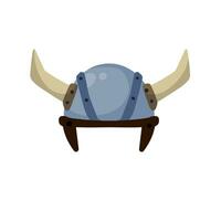 Horned helmet of Viking. Armor of Scandinavian barbarian. Protecting the soldier head. Medieval object. Flat cartoon illustration vector