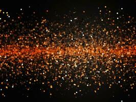 Abstract Halloween or Thanksgiving party invitation with glitter and sparkles on orange and black background. Generative AI photo