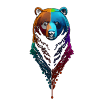 bear colorful line transparent background ai generative png