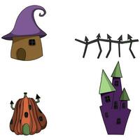 Halloween doodle houses. Spooky and cute illustrations for your design vector