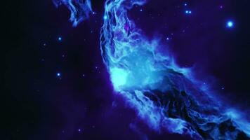 Little application flying dark blue nebula with clouds that see light in the universe video
