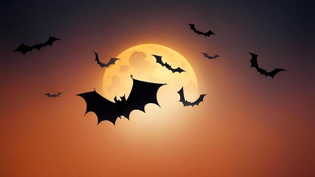 Víspera de Todos los Santos antecedentes con volador murciélagos y lleno Luna ai generado ai generado foto