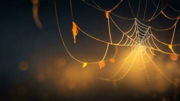 araña web a noche con difuminar fondo, Víspera de Todos los Santos concepto ai generado foto