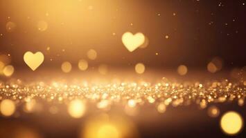 Valentine's day abstract golden hearts background with bokeh defocused lights ai generated photo