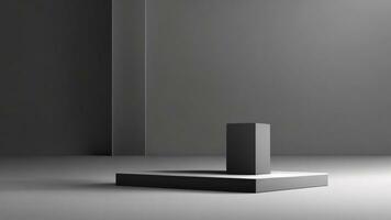 Minimalist black pedestal in dark room. 3D rendering ai generated photo