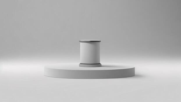 3d representación de un gris cilindro podio en un gris antecedentes ai generado foto