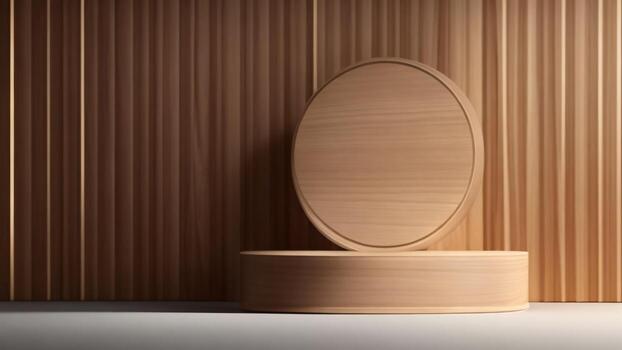 de madera podio para producto presentación, 3d prestar, resumen antecedentes ai generado foto
