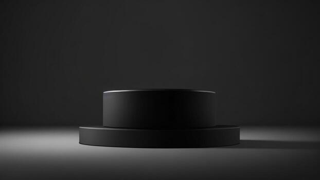 Black round podium on black background. Mock up, 3D Rendering ai generated photo
