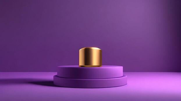 3d representación de un púrpura podio con un dorado cilindro en un Violeta antecedentes ai generado foto