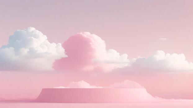 rosado podio. rosado cielo con nubes 3d representación, 3d ilustración. ai generado foto