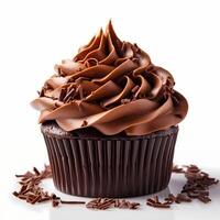 Chocolate cupcake isolated on white AI Generative photo