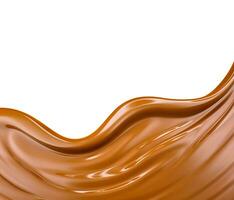 Delicious melted caramel texture. Flow, wave and drops splash caramels sauce. Sweet food isolated on white background. AI Generative photo