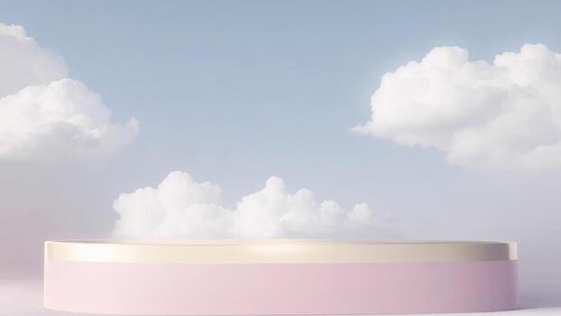 3d representación de un rosado podio con nubes en el antecedentes ai generado foto