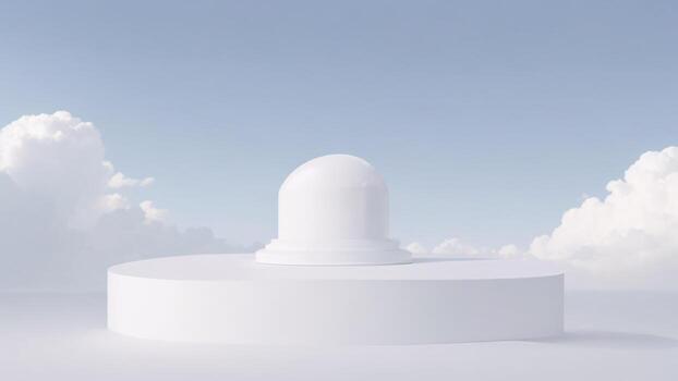 3d representación de un blanco podio en el azul cielo con nubes ai generado foto