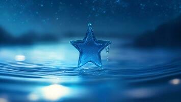 Blue water drop of star on water surface, starry background, dream hope concept ai generated photo