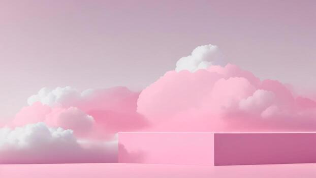 mínimo escena con rosado podio y nubes escena para producto presentación, 3d hacer ai generado foto