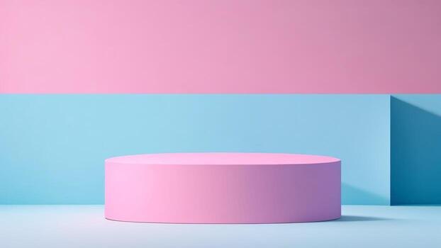 pink round podium, pink blue background. 3d render with shade ai generated photo