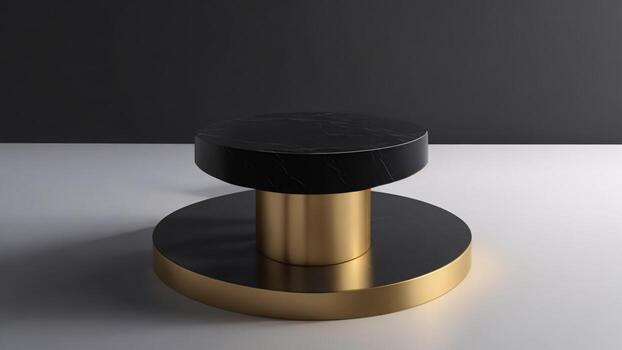 negro oro mármol podio para producto presentación, burlarse de arriba, 3d hacer ai generado foto