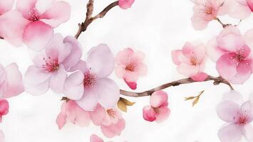 Cherry blossom sakura spring flowers background. Watercolor illustration ai generated photo