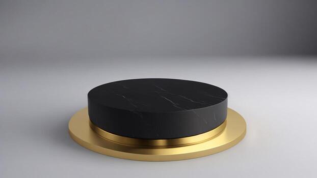 negro y oro podio en un gris fondo, 3d hacer ai generado foto