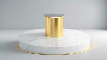 white golden marble pedestal on a white background, 3d render ai generated photo