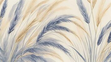 yellow blue pampas grass on a beige background, hand drawn illustration ai generated photo