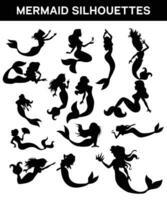 Set of  mermaid silhouettes, Black collection vector illustration