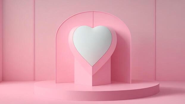 3d hacer de mínimo producto monitor podio con corazón forma. resumen antecedentes. ai generado foto