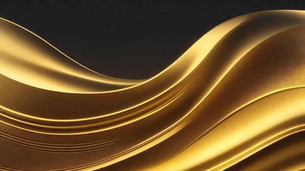 Golden abstract wavy liquid form on black background. 3d render ai generated photo