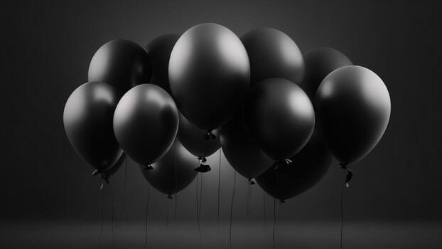 Black balloons on a dark background. 3d rendering, mock up ai generated photo