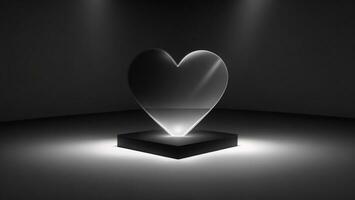 Black and white 3D render of a heart shape perspective mirror inside a dark space ai generated photo