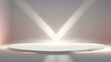 White V shape refracted light and white stage background, 3D render ai generated photo