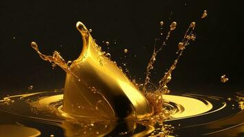 splash of golden liquid on a black background ai generated photo