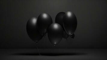 Black balloons on black background. 3D rendering. Minimal concept. ai generated photo