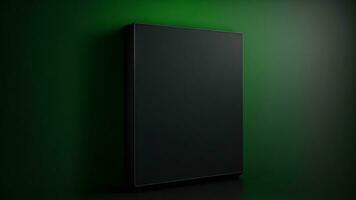 blackboard on dark green wall background. 3d render illustration mock up ai generated photo