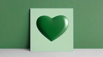 Green heart in a frame on a green background. 3d rendering ai generated photo