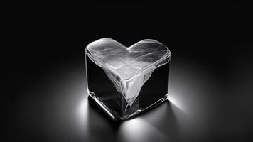 Heart shaped ice cube on black background. Valentine's day concept. frozen forever. ai generated photo