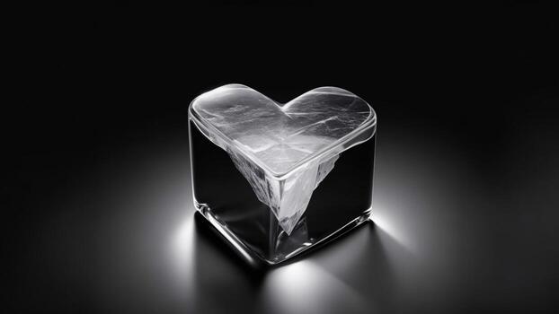 Heart shaped ice cube on black background. Valentine's day concept. frozen forever. ai generated photo